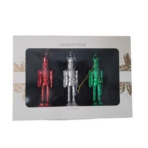 New Dillards Trimsetter Set 3 Nutcracker Christmas Tree ORNAMENTS Red Green Silv